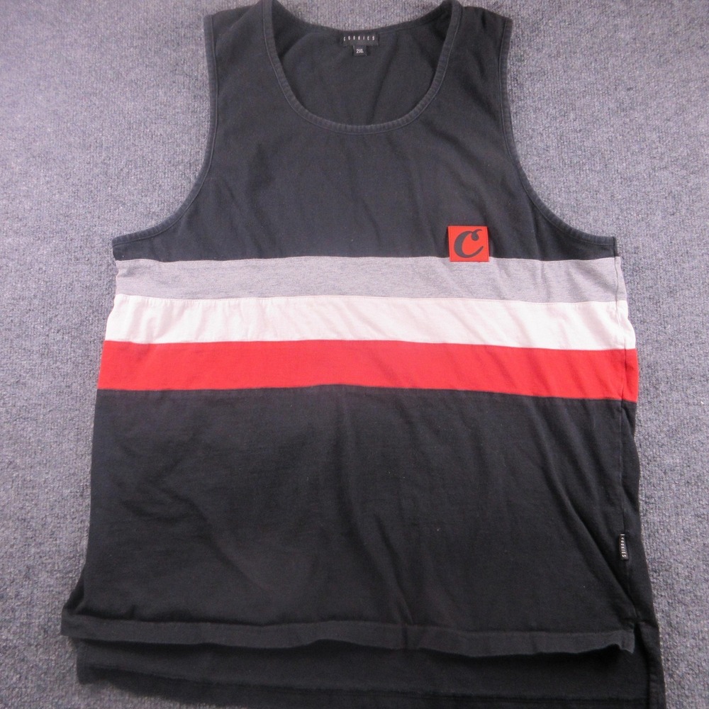 Cookies‎ Shirt Mens 2XL Black Sleeveless Tank Top Stripe Logo Casual Streetwear